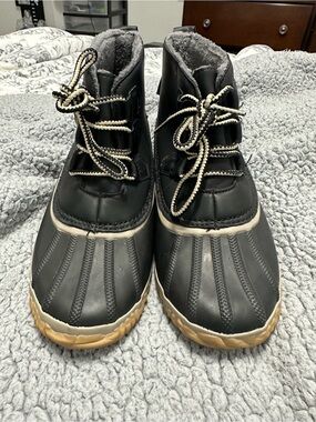 Women’s Black Faux Fur Duck Boots Winter Rain Snow Boots Size 8